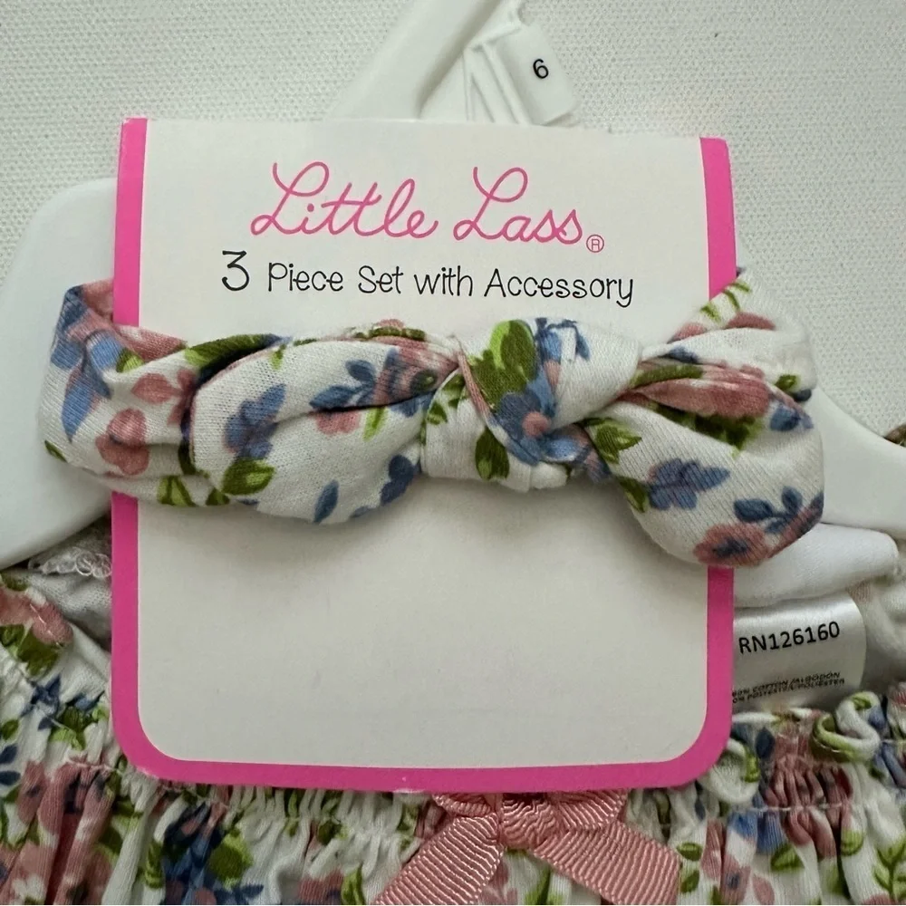 Little Lass Floral Headband and Outfit Set Size 6 - Picture 6 of 10